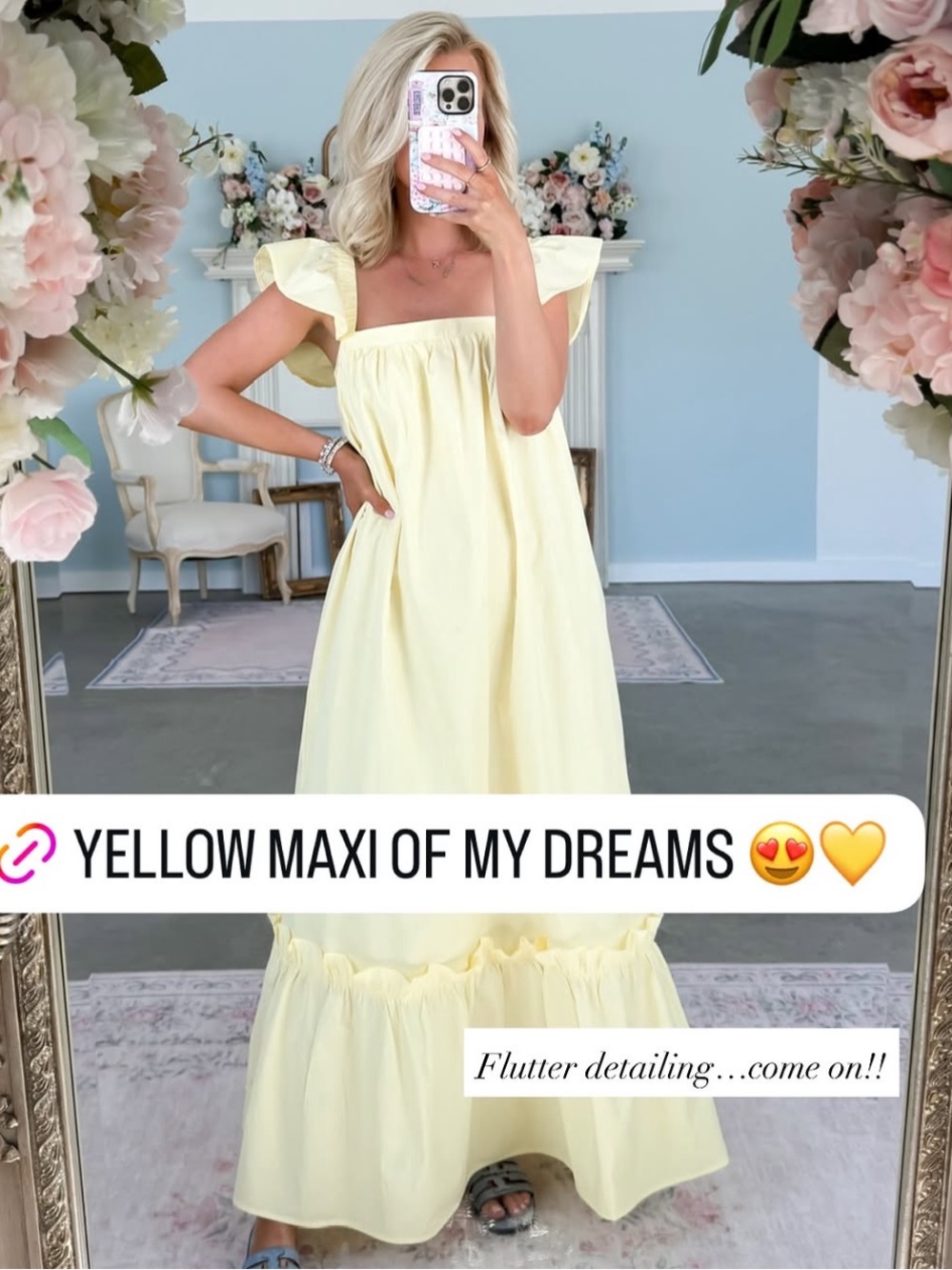 Yellow Flutter-Sleeve Maxi Dress